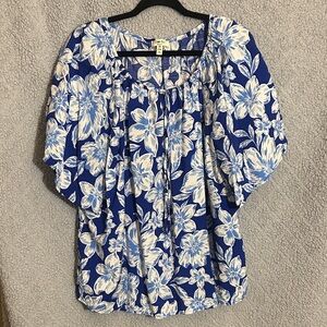 Blue Floral Women's Peasant Blouse